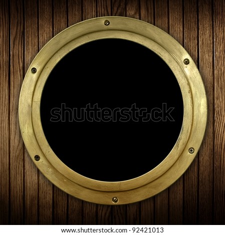 wood background with porthole Royalty-Free Stock Photo #92421013