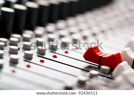 Sound mixer, red fader ahead Royalty-Free Stock Photo #92436511