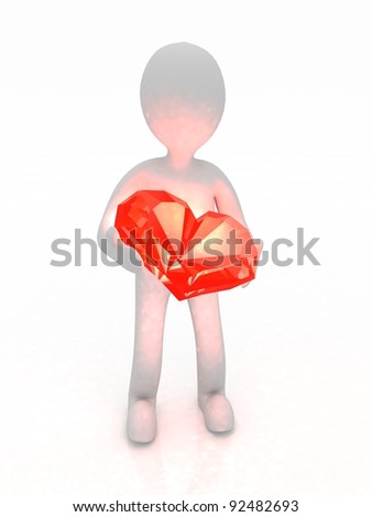 3d man holding a diamond heart