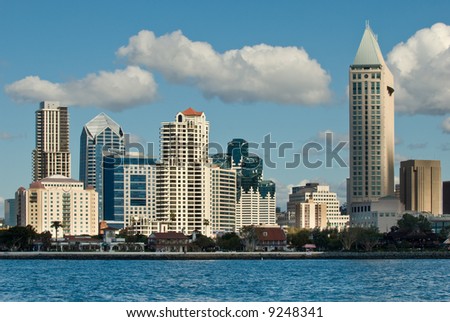 Daylight photograph of the San Diego skyline.