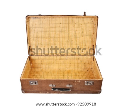 Open old suitcase isolated on white background Royalty-Free Stock Photo #92509918
