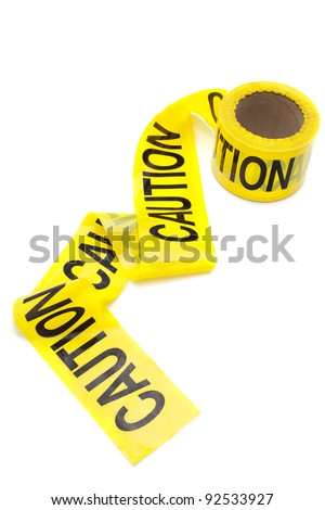Roll of caution tape, isolated on white, copy space