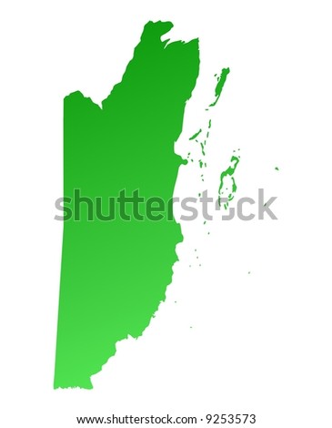 Green gradient Belize map. Detailed, Mercator projection.