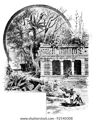 Temple of the Maya. Engraving on steel by Shpeer. Published in literary magazine "Niva","Publishing house of A.F. Marx», Saint-Petersburg, Russia, 1893