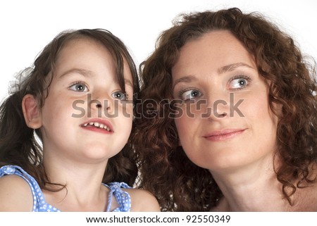 mom with her daughter on a white background