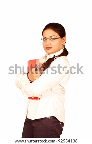 Muslim Caucasian female student with notebook and pen