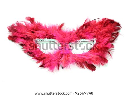 Fancy blue mask with feathers on white background