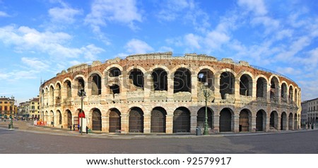 Ancient roman amphitheatre Arena in Verona, Italy. Most famous open air theater in the world Royalty-Free Stock Photo #92579917