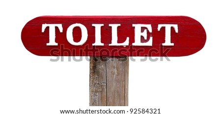 red wooden toilet sign
