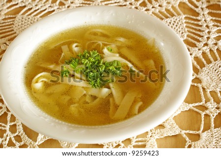 Chicken stock with home-made noodles