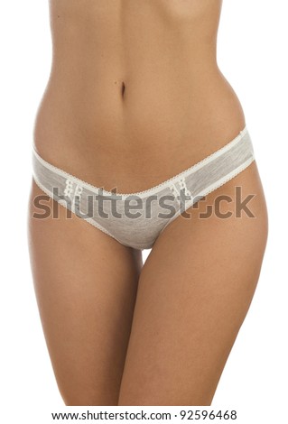 Underwear women's panties on fragment of the body on white background