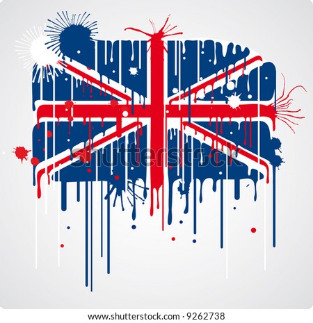 a melting and splatter union jack flag with drops and stains