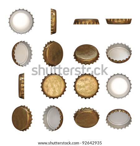 A worn golden crown cap in different angles. Royalty-Free Stock Photo #92642935