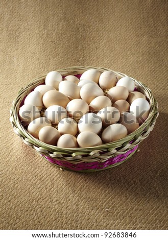 Closeup of fresh eggs in basket