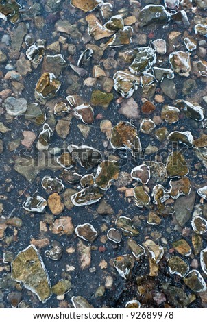 frozen stones and rocks in lake, nature series