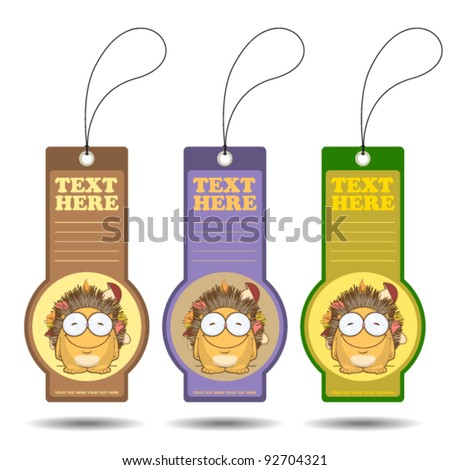 Vector set of tags with hedgehog.