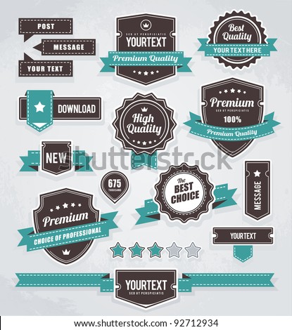 Vector set of retro labels, buttons and icons.