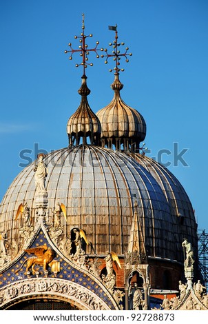 Architectural detail of Basilica San Marco, Venice, Italy - sunset light