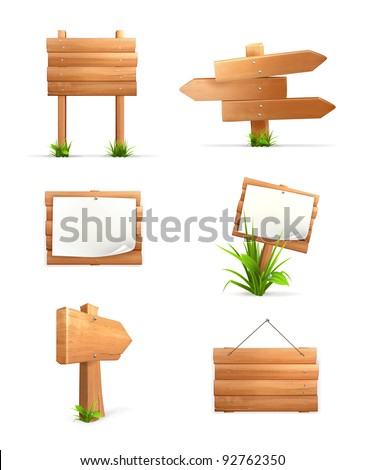 Wooden signs, vector icon set 