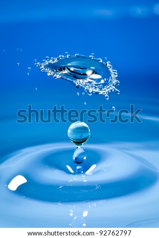 water drop falls downwards breaking about a drop