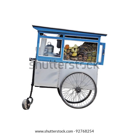 An exotic vintage hawker food cart isolated against white. Royalty-Free Stock Photo #92768254