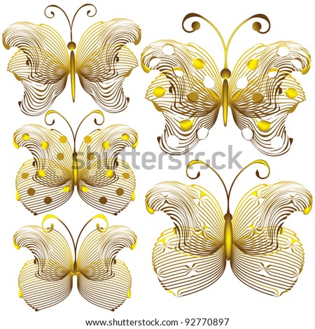 Goldish delicate butterflies isolated on white background