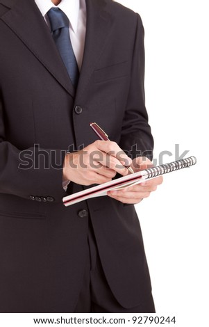 Business man signing document, isolated over white
