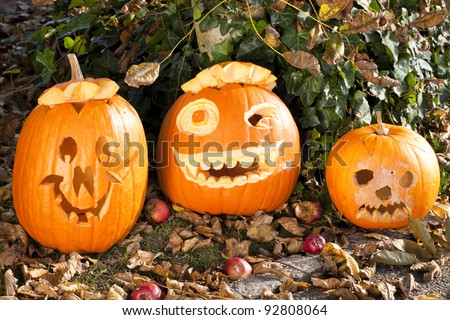 three halloween pumpkins