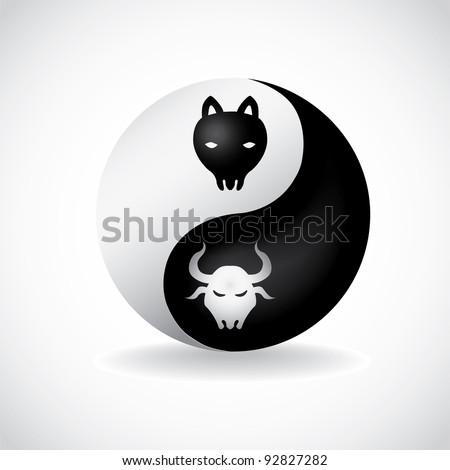 bull and bear in yin yang symbol - illustration