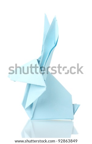 Origami rabbit  out of the blue paper isolated on white