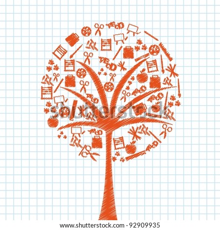 orange tree conceptual with school elements over notebook.vector illustration