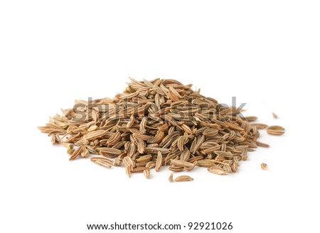 Pile of cumin seeds isolated on white background Royalty-Free Stock Photo #92921026