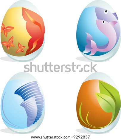 Decoration easter eggs - fish, butterfly, cyclones, leafs