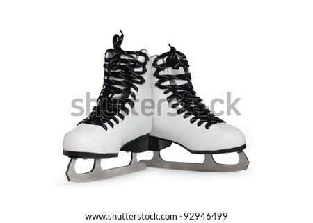 New white female ice skating shoes. Isolated on white with clipping path