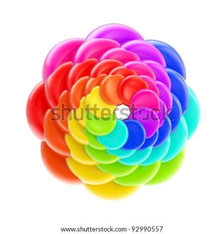 Abstract design emblem template made of rainbow glossy circles isolated on white