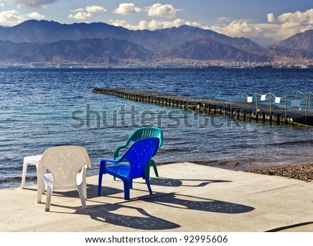 view on the gulf of Aqaba (Red Sea) from the southern beach near Eilat, Israel