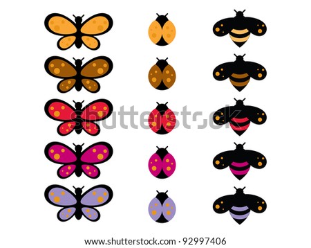 Cartoon Bug Collection. Colorful cartoon bug collection of butterflies, lady bug and bumble bee.