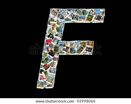 Shape of  "F" letter made like collage of travel photos, all photos are my own