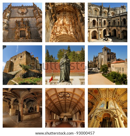 Landscapes of Portugal. Chapel of the Knights Templar and the interior of the castle in Tomar.