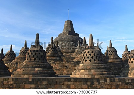 Architecture Borobudur Temple Stupa Ruin in Yogyakarta Java Indonesia.