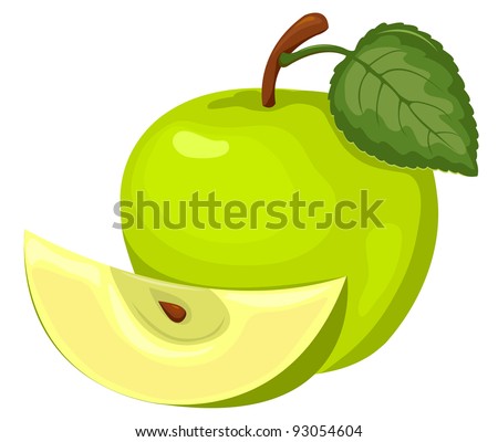 Green apple. Whole and a part. Isolated on white.