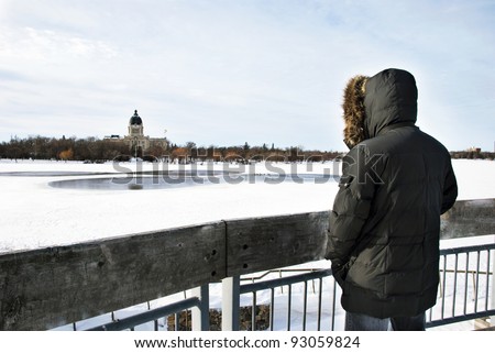 View on The  Wascana lake and The Legislative Assembly of Saskatchewan in Regina city from the outlook