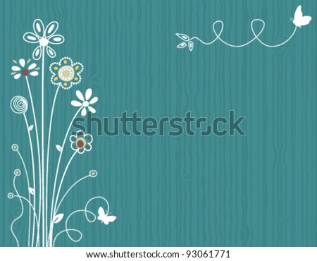 Blue spring floral greeting card. Vector file saved as EPS AI8, all elements grouped, layered, no effects, easy print.
