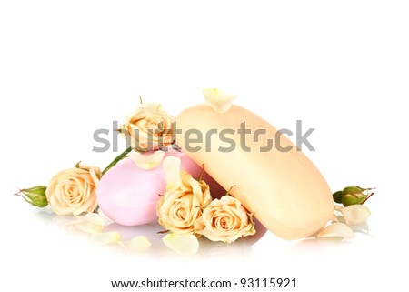 Two soap with roses on white background
