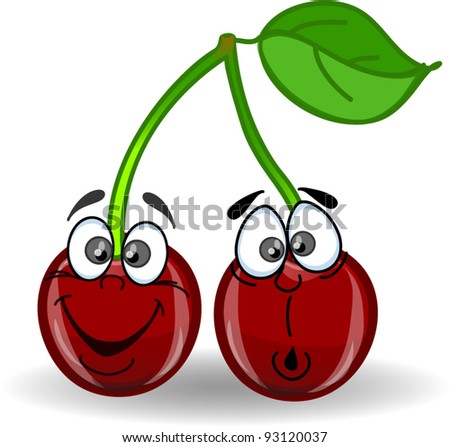 Cartoon cherries with different emotions, vector drawing