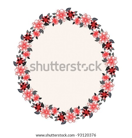Floral oval frame-arrangement of a bouquet of stylized flowers as a design element