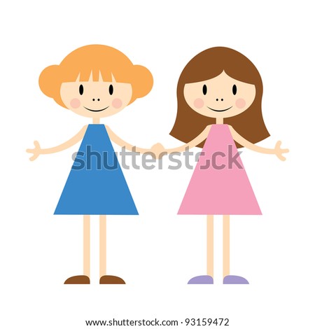 Vector illustration of couple little girls