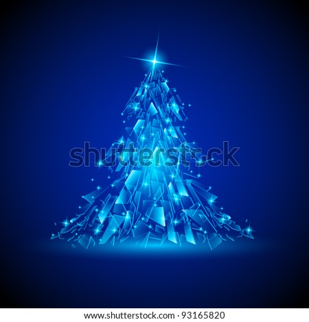 Raster version. Blue Christmas tree. Broken glass. Illustration for design.