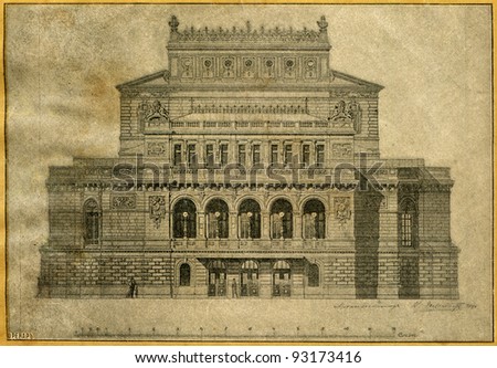 New City Theatre, picture by O Renard - illustrations from the book "Art album of Nizhny Novgorod and fair", the Russian Empire, 1896 Text in Russian  O Renard, Moskow
