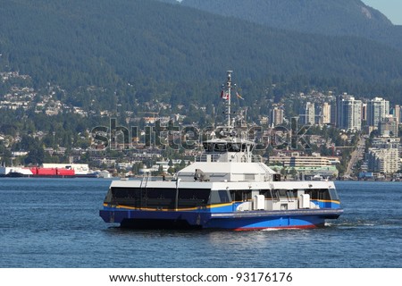 A commuter ferry crosses Vancouver's Burrard Inlet from North Vancouver. A popular form of transit in Vancouver, British Columbia.